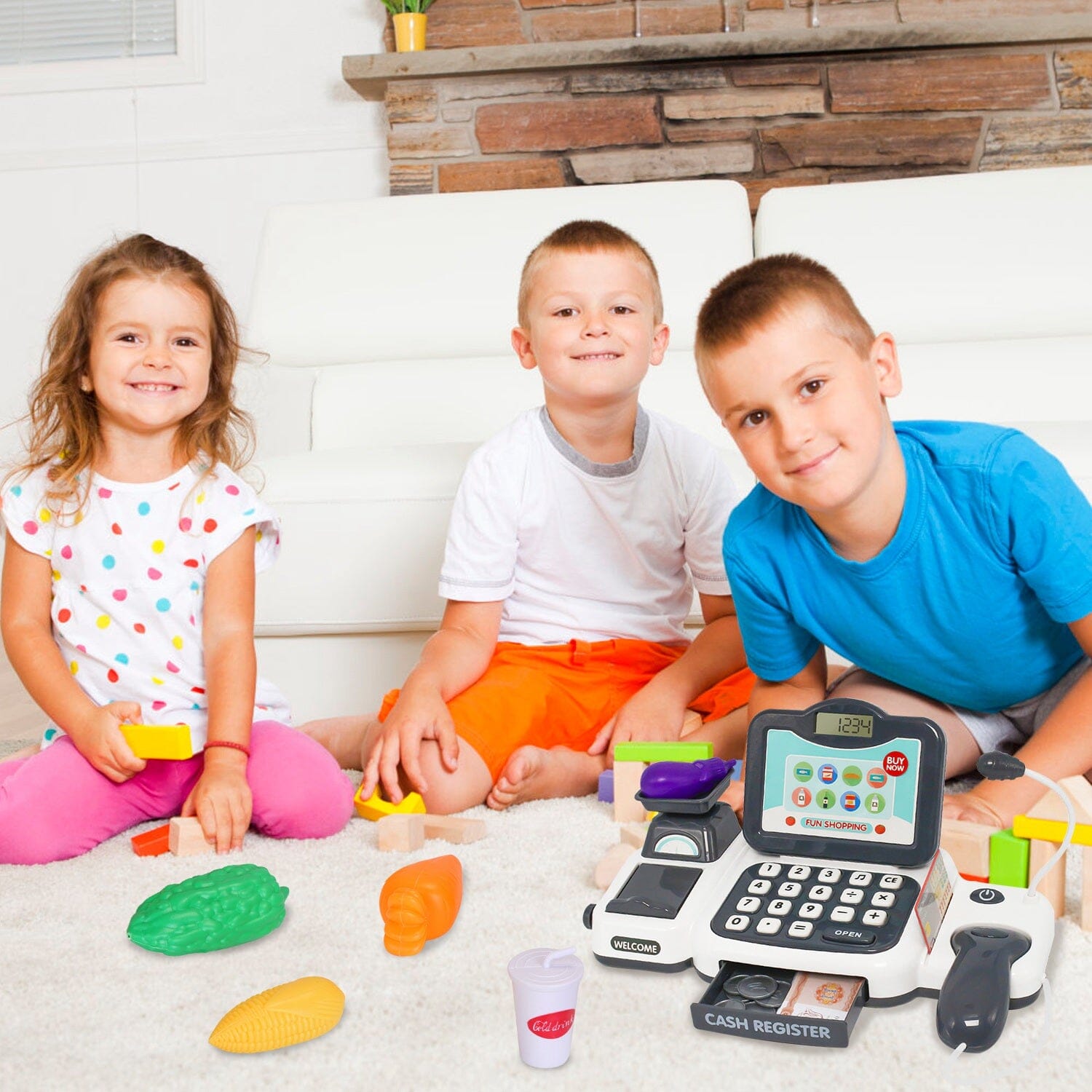 Kids Cash Register Pretend Play Cashier Toy with Scanner Calculator Real Cheap Online