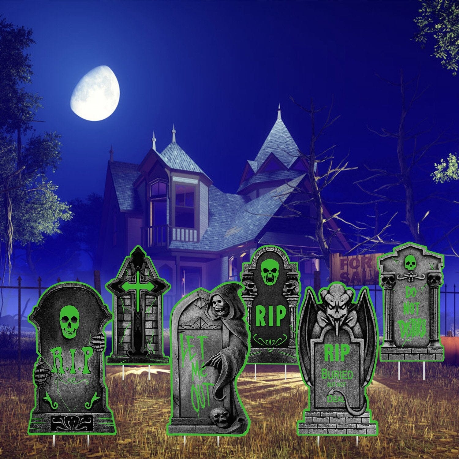 6-Pieces: Glow in the Dark Halloween Yard Sign Decorations with 12 Stakes Free Shipping Largest Supplier