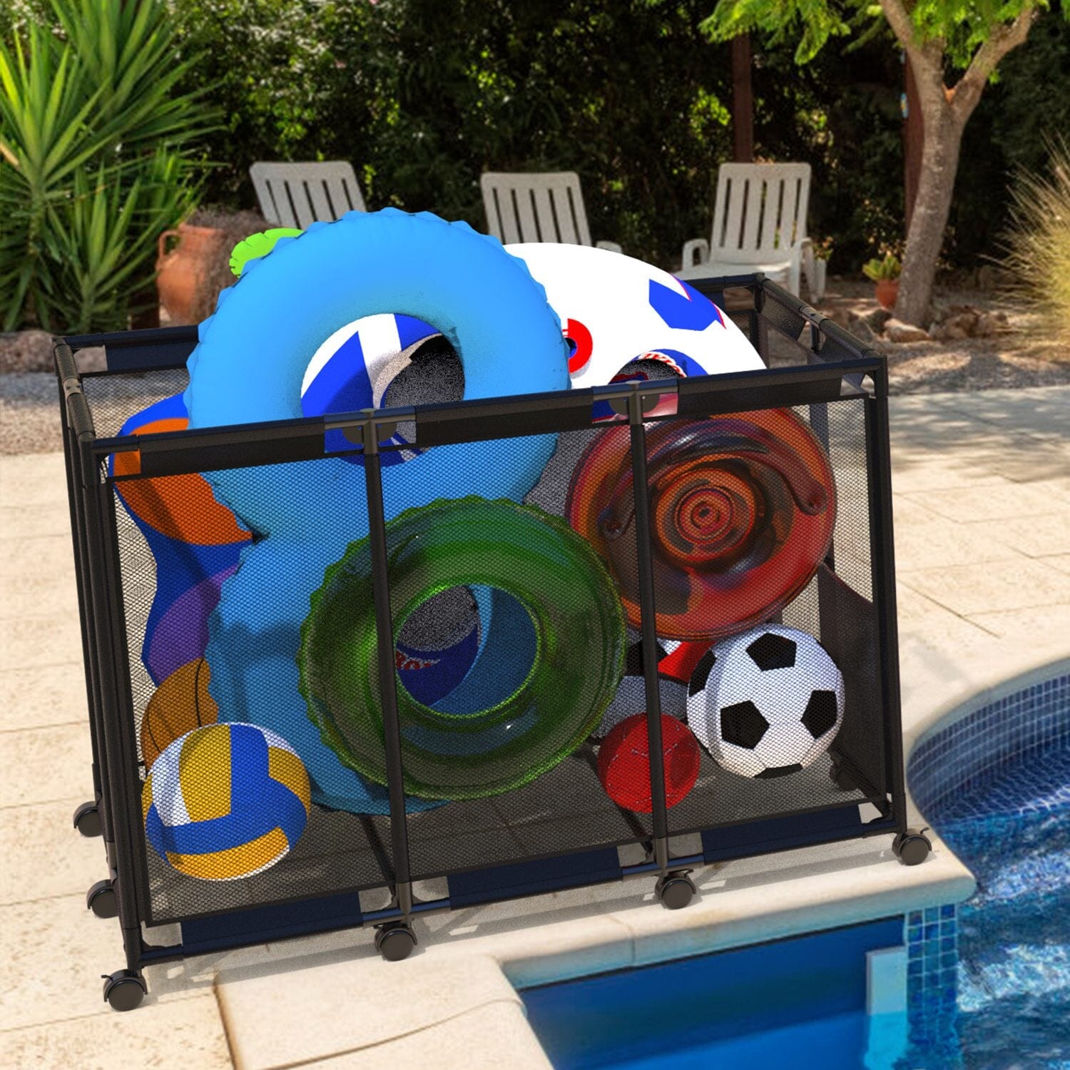 210 Gallon Pool Storage Bin Organizer Rolling Mesh Storage Basket with Lockable Wheels For Sale Free Shipping