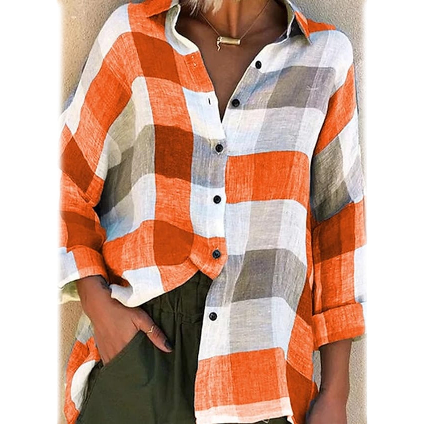 Women's Basic Loose Checkered Long Sleeve Shirt Many Kinds Of Cheap Online