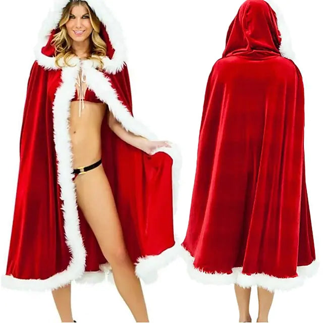 Velvet Hooded Cape Cloak Santa Cosplay Christmas Costumes Women Outlet New Styles