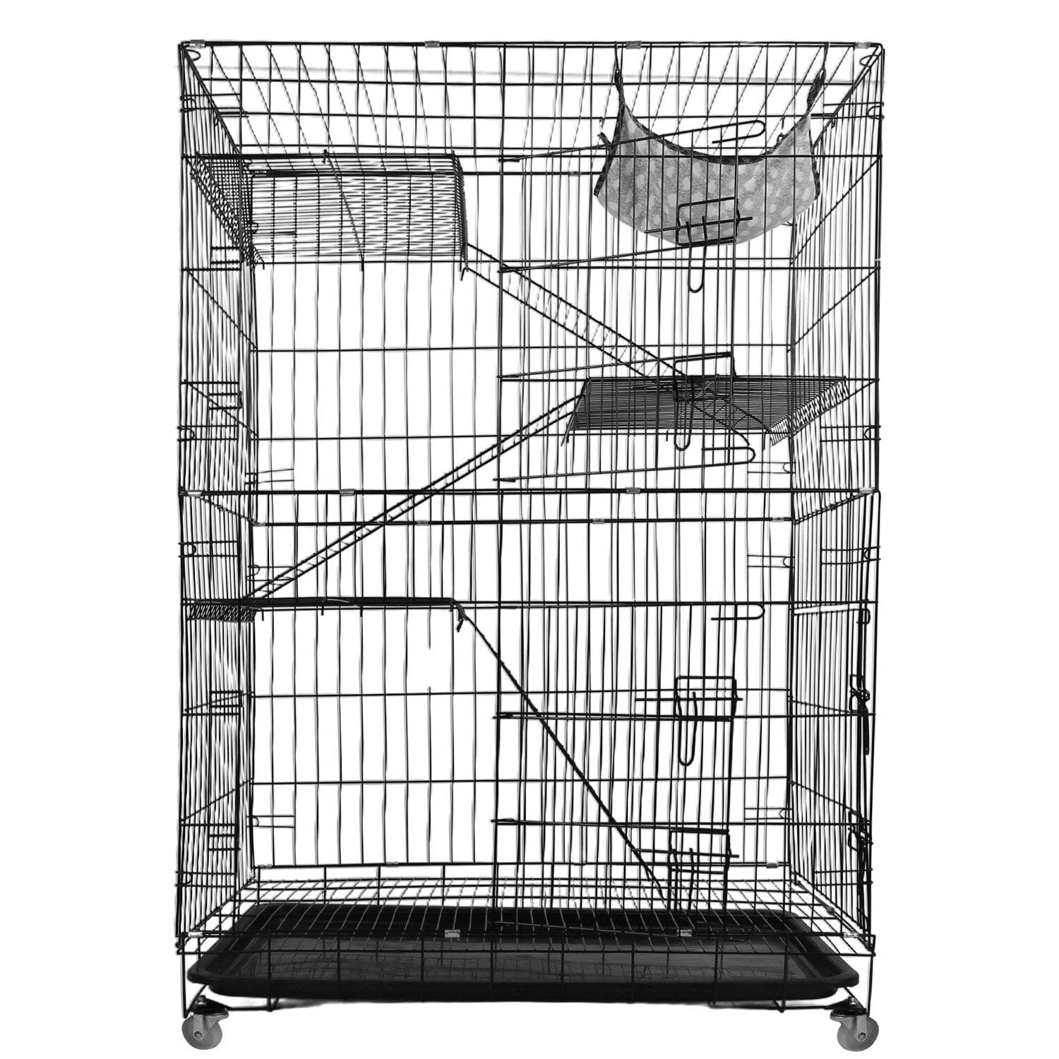 4-Tier Cat Cage with 360° Lockable Wheels, 3 Doors, 3 Ladders and 1 Hammock Fashionable Cheap Online