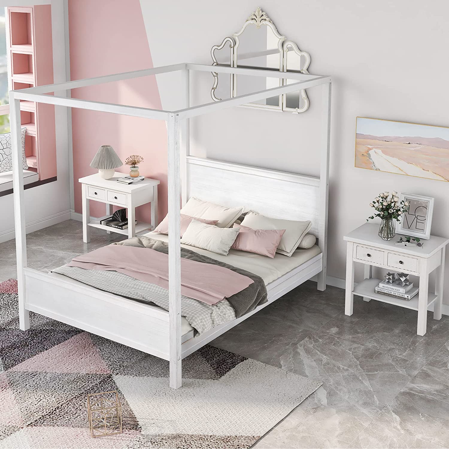 Queen Size Canopy Bed with 2 Nightstands For Sale Finishline