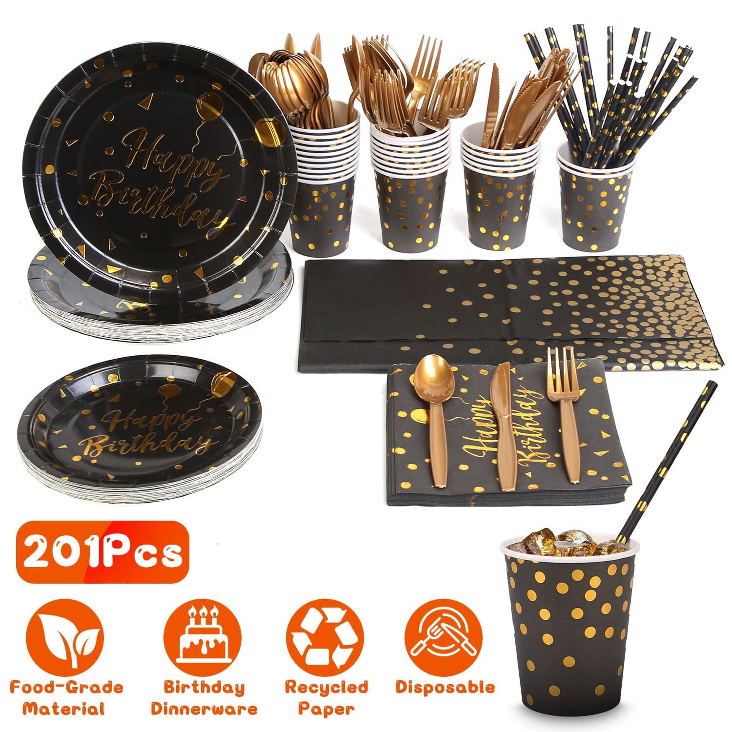 201 Pieces: Black Gold Disposable Dinnerware Set Cheapest Pice For Sale