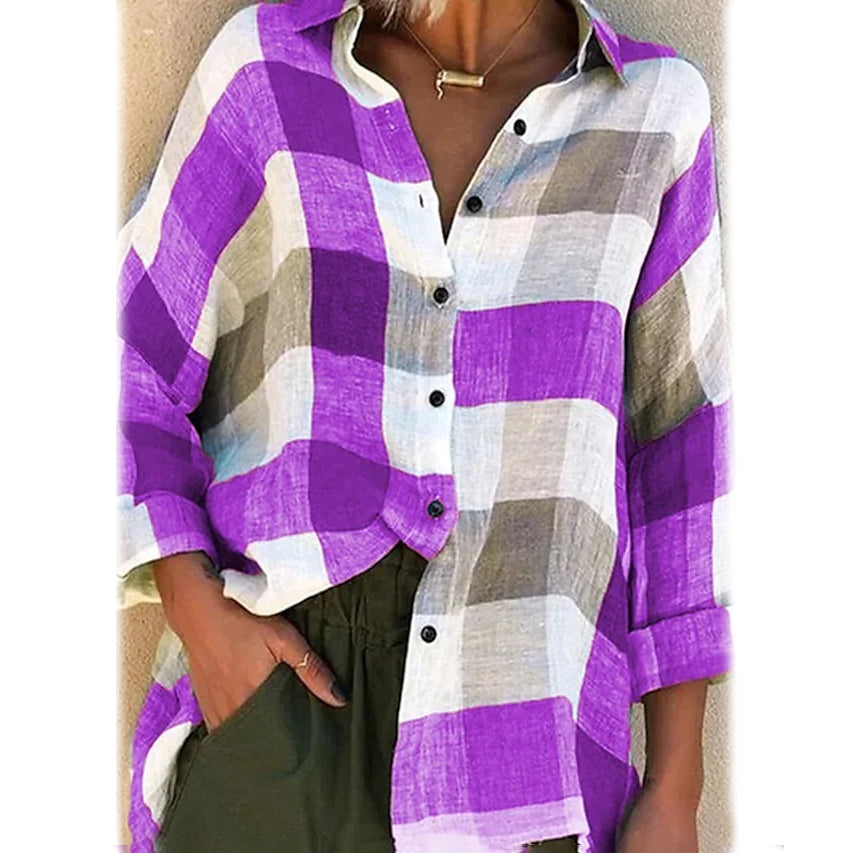 Women's Basic Loose Checkered Long Sleeve Shirt Many Kinds Of Cheap Online