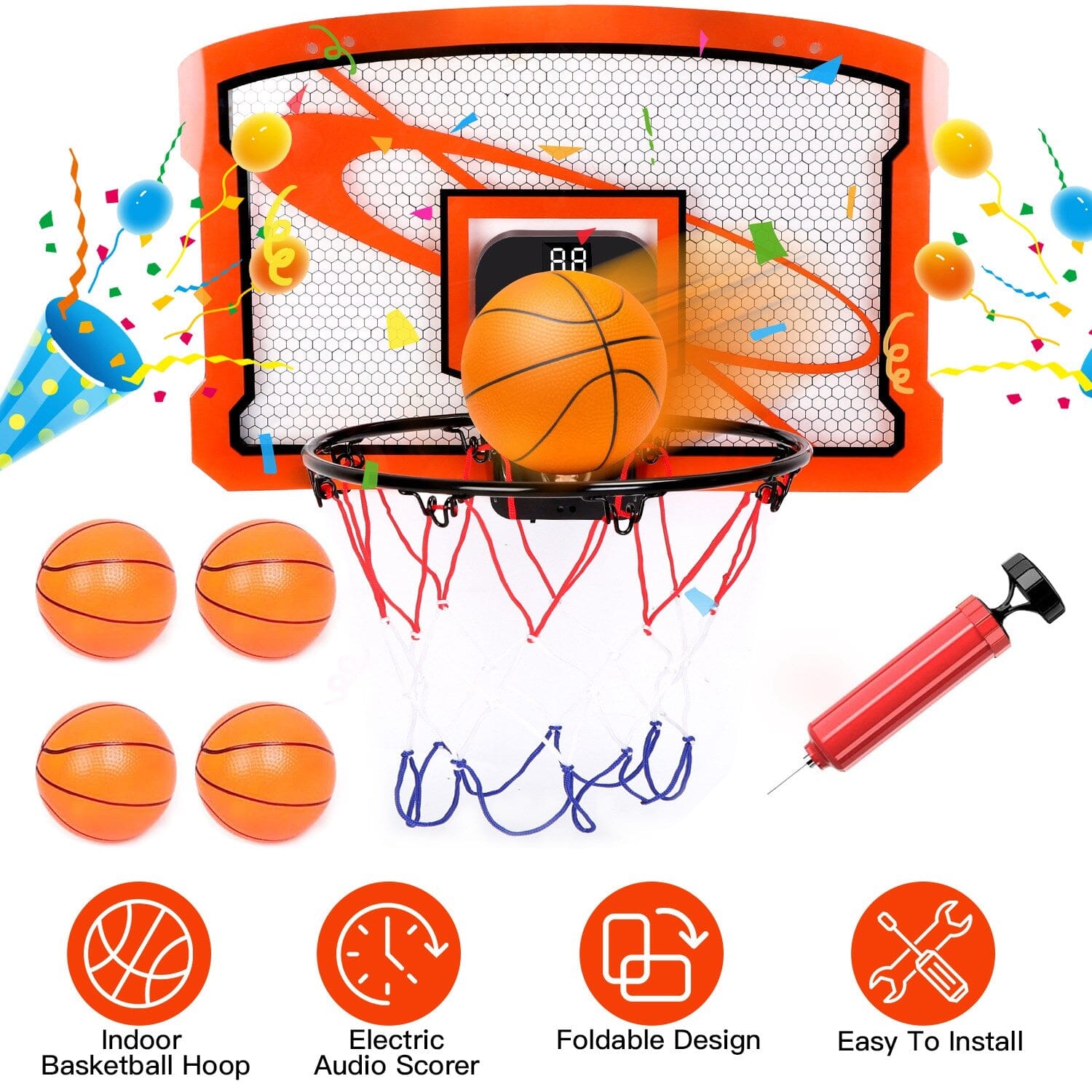 Indoor Mini Basketball Hoop Set with 4 Inflatable Balls Electric Audio Scorer For Cheap Online