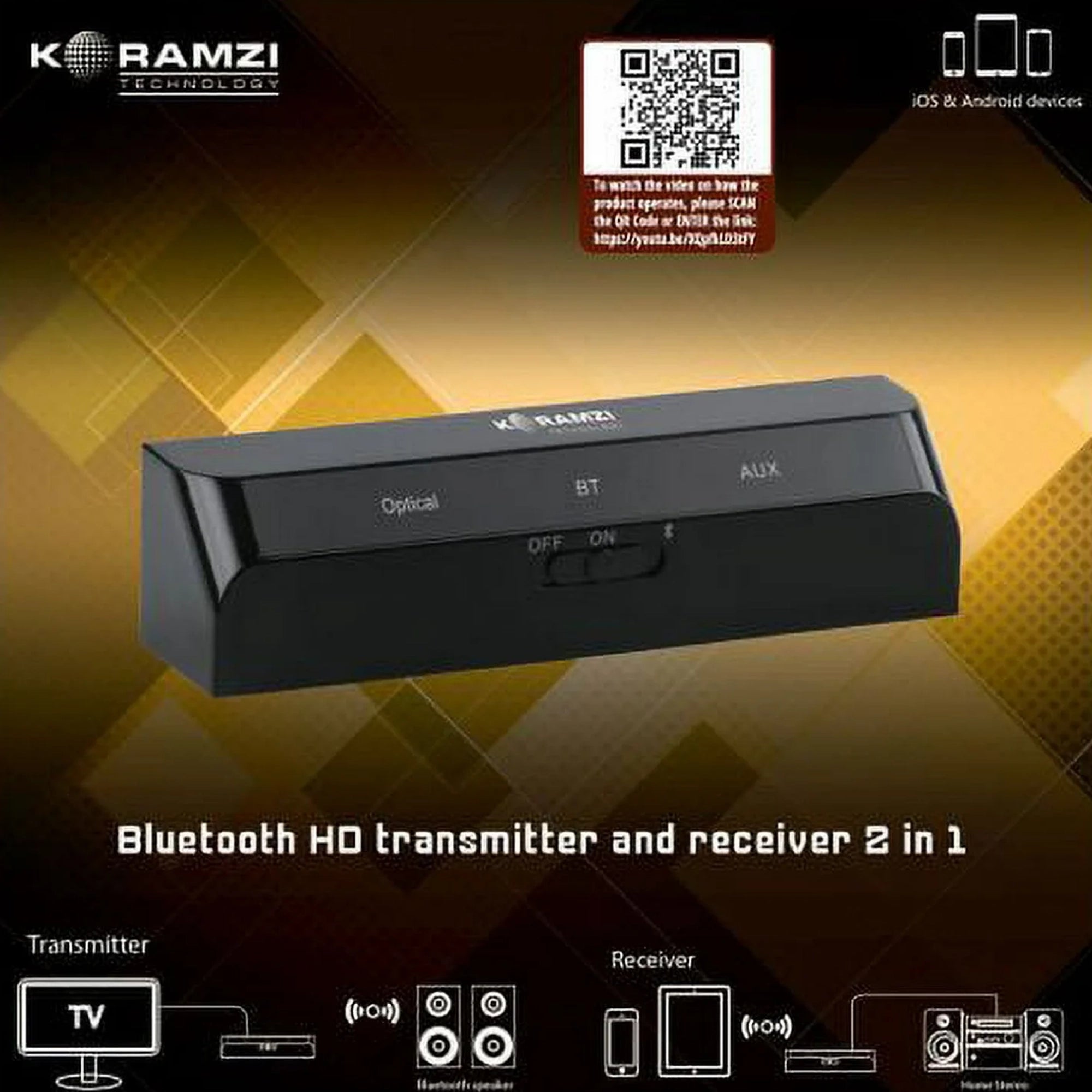 KORAMZI BTR26 (Black) Bluetooth HD Transmitter and Receiver 2 in 1- New Outlet