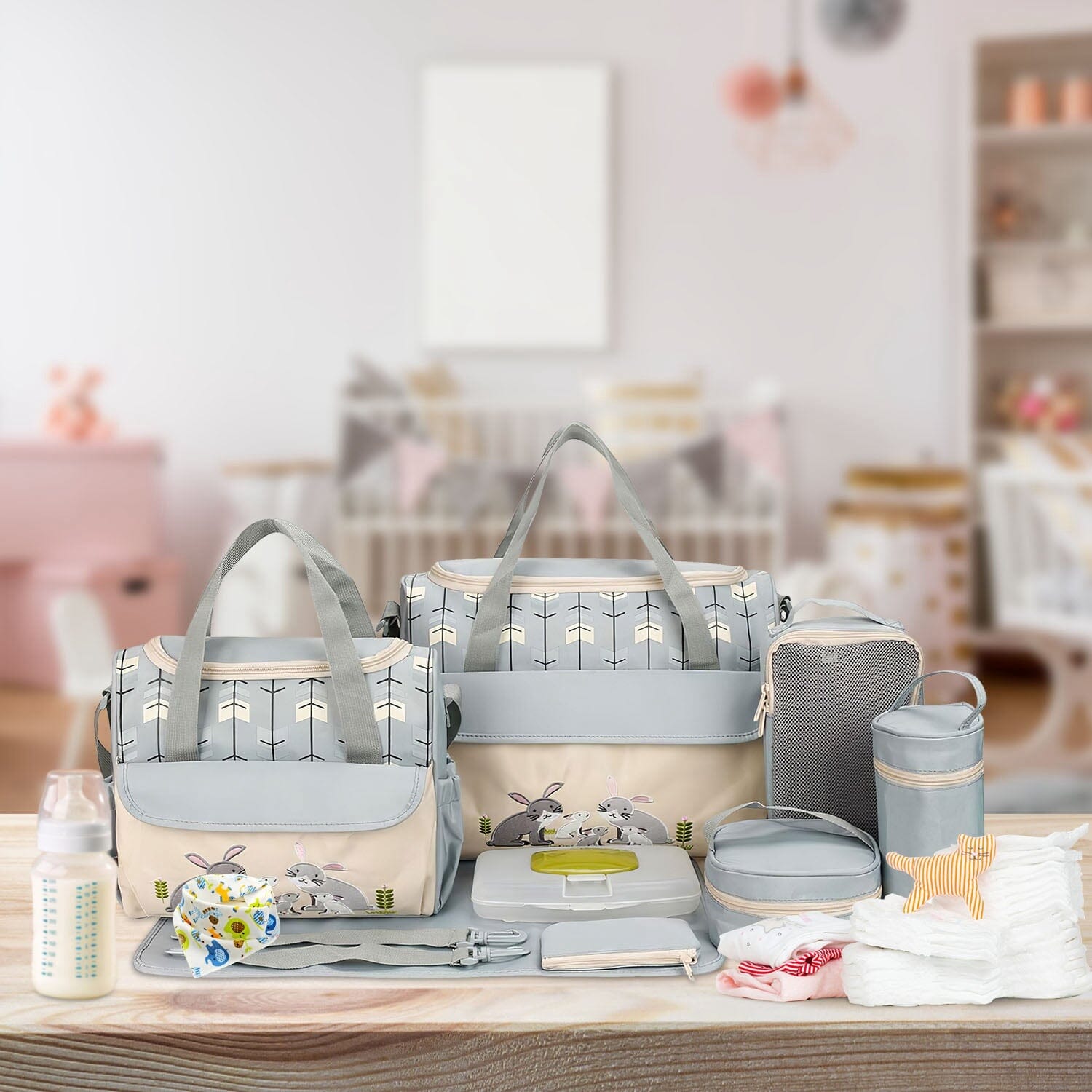 11-Piece Set: Multifunctional Diaper Handbags with Food Bag Low Cost