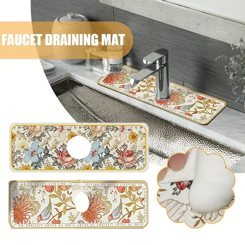 Floral Sink Faucet Absorbent Mat Official Cheap Online