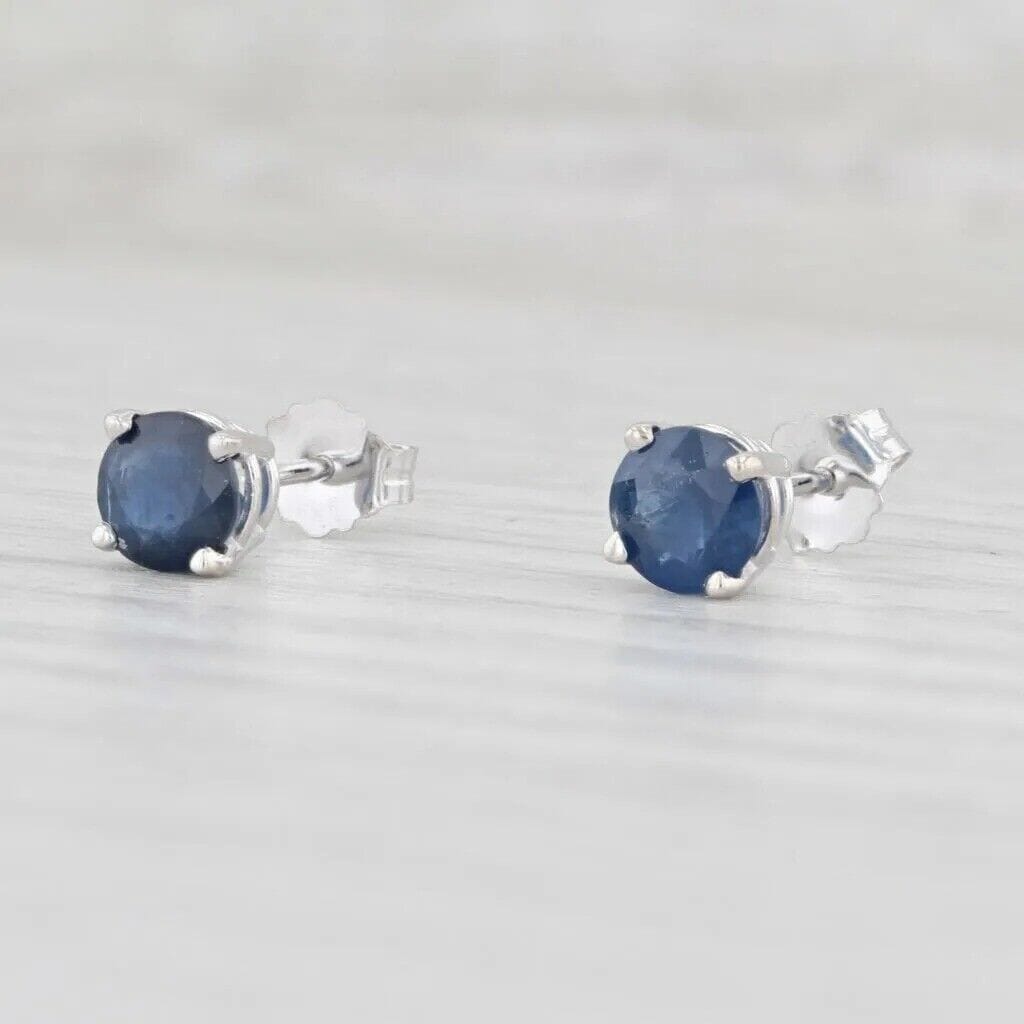 1ctw Blue Sapphire Stud Earrings 14k White Gold September Birthstone Solitaire Sale Geniue Stockist