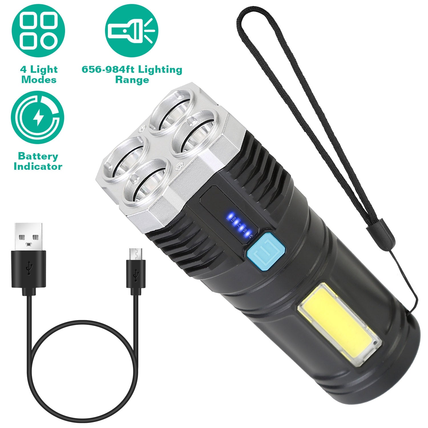 Rechargeable Flashlight LED Floodlight Torch with Strap Super Bright Flashlight Cheap Pices Authentic