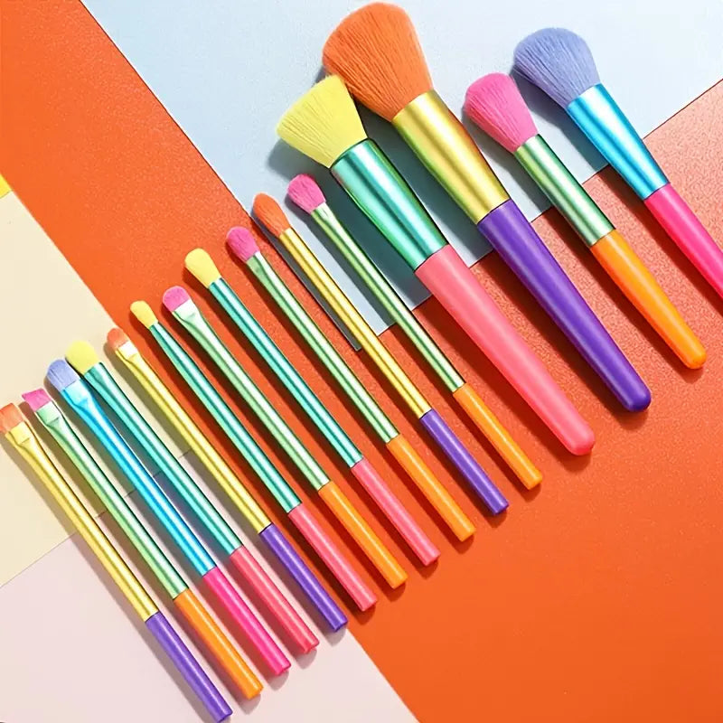 15-Pieces: Rainbow Color High Quality Makeup Brush Set Discount Largest Supplier