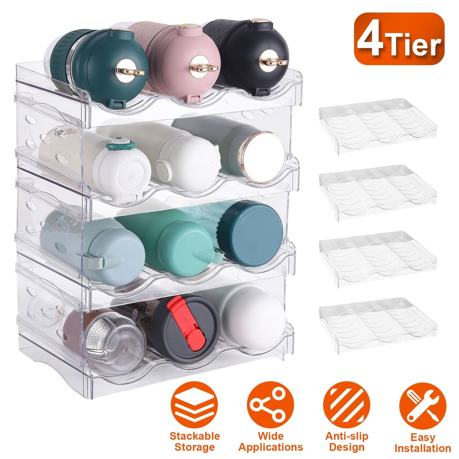 4-Tier Bottle Storage 12 Bottles Transparent Stackable Organizer Holder Shelf Clearance Reliable