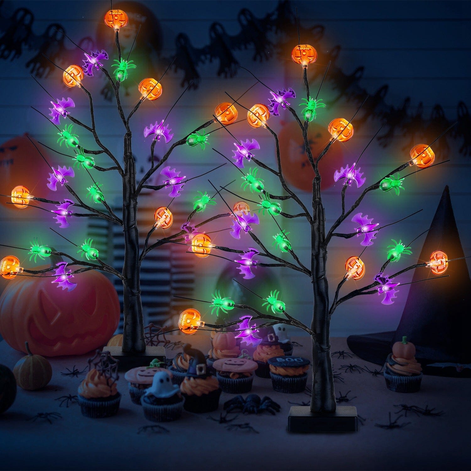 2-Pack: Lighted Halloween Trees with Timer and Adjustable Twigs Discount Nicekicks