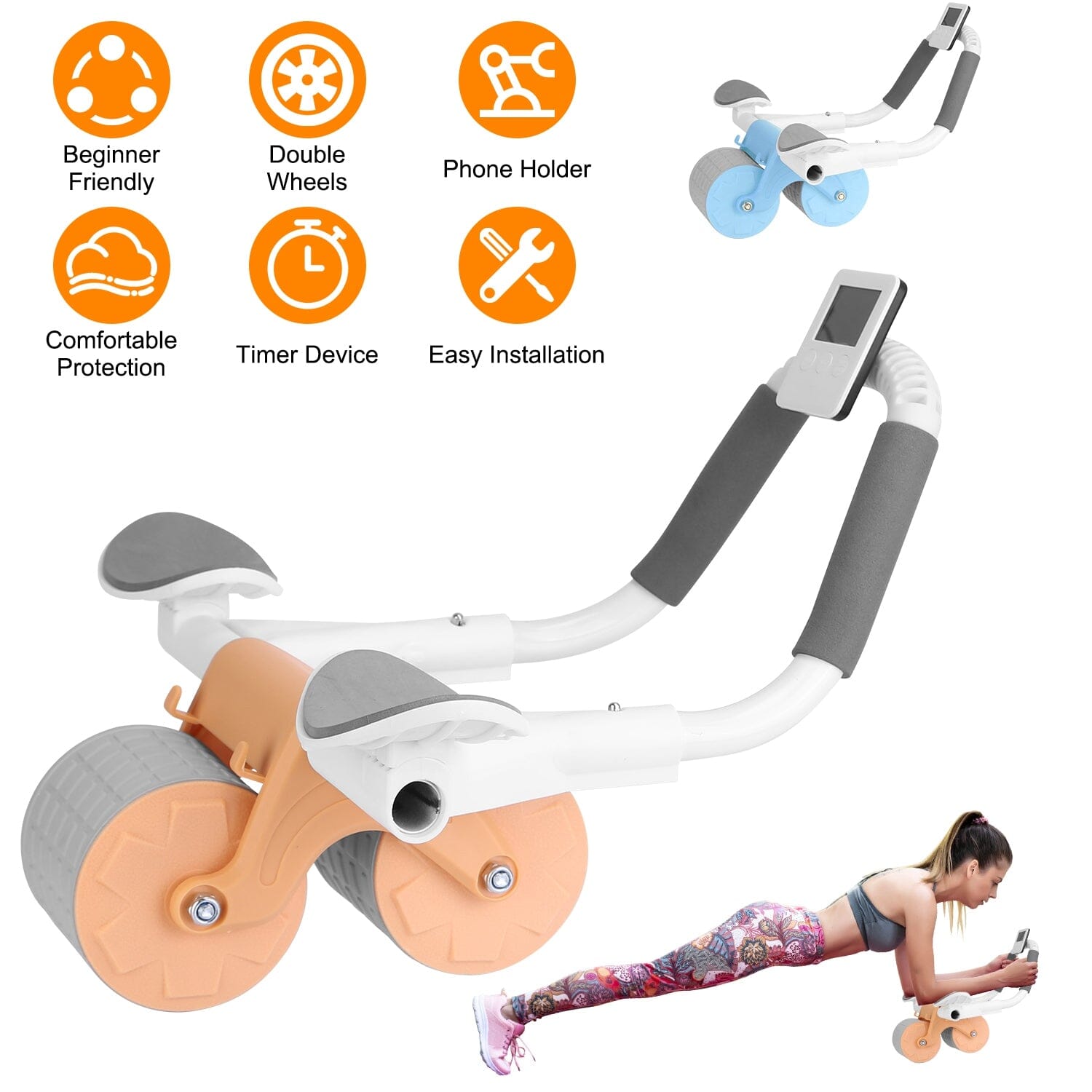 Automatic Rebound Abdominal Wheel Roller for Core Strength with Timer Kneel Pad Discount View