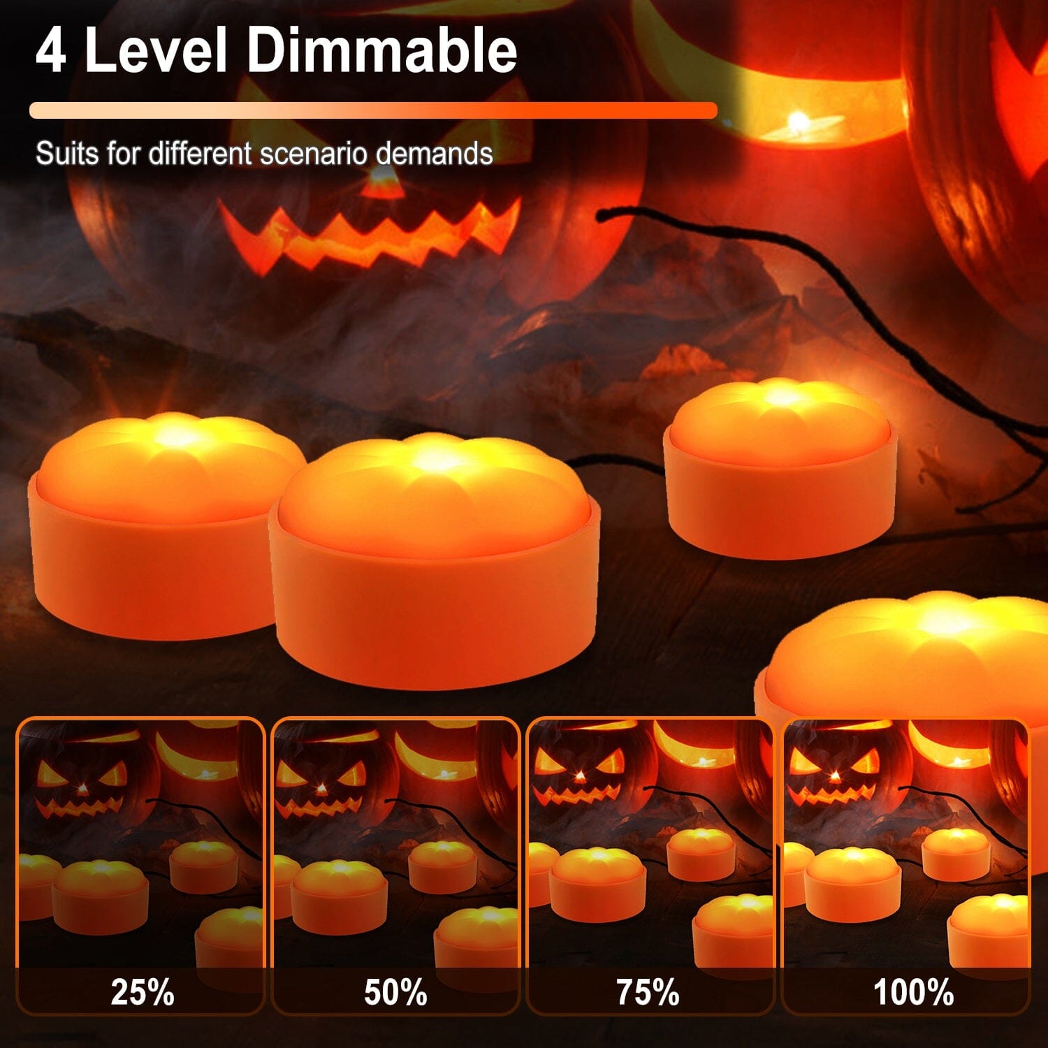 4-Pack: Halloween LED Pumpkin Lights Battery Operated with 2 Light Modes 4 Timer Setting Visa Payment