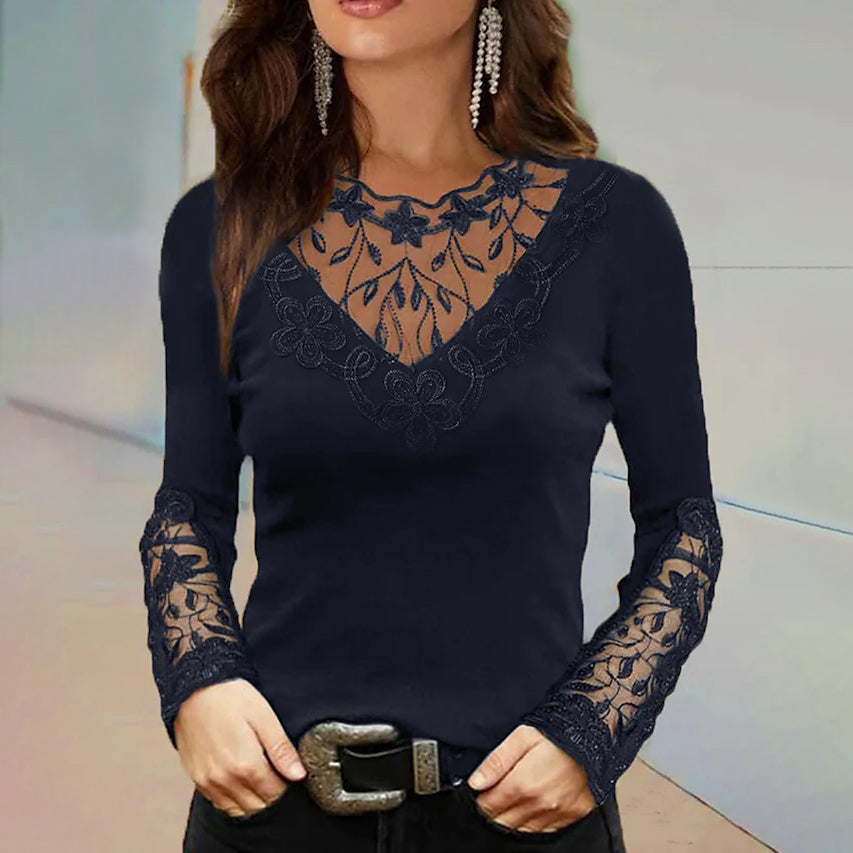 Women's Floral Lace Long Sleeve Top Cheap Sale Visit