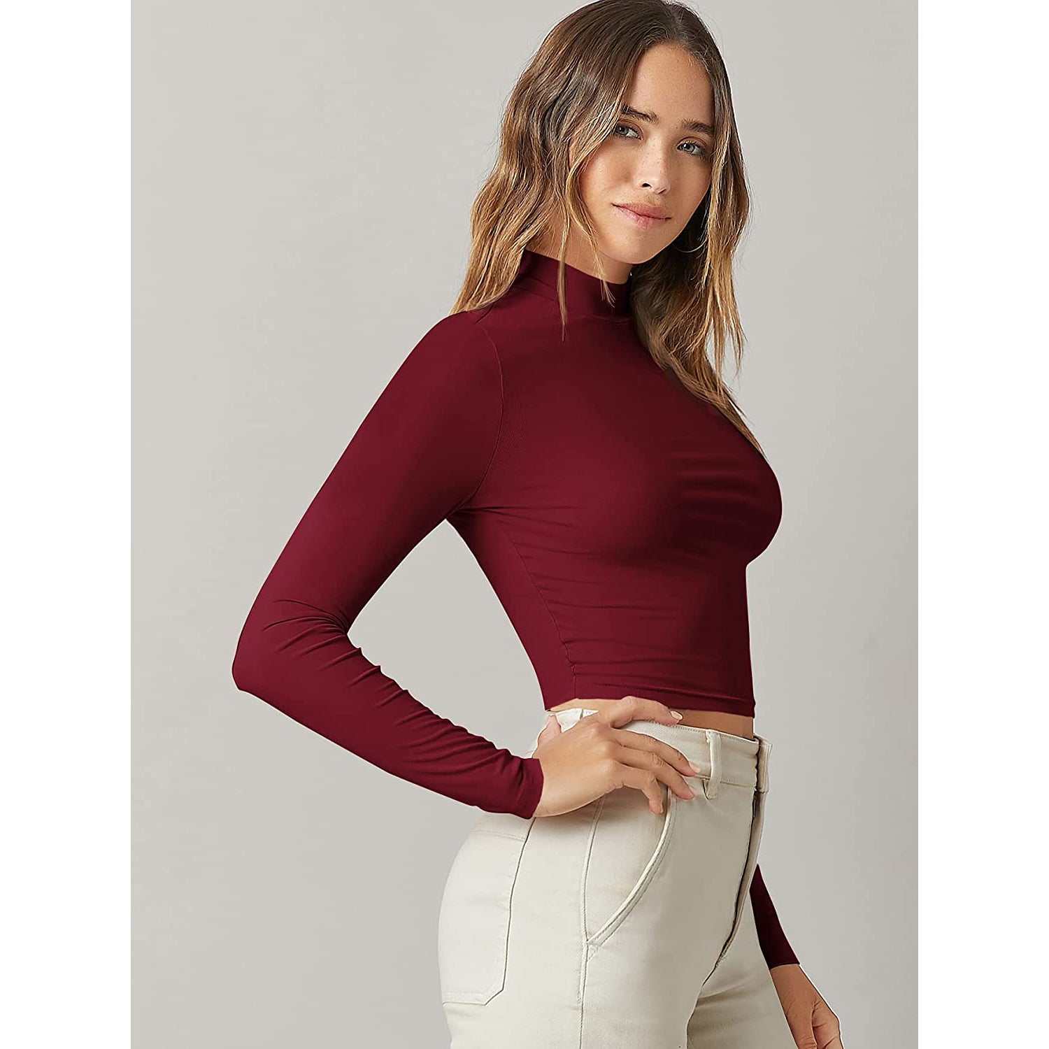 Women's Basic Mock Neck Long Sleeve Top Discount Inexpensive