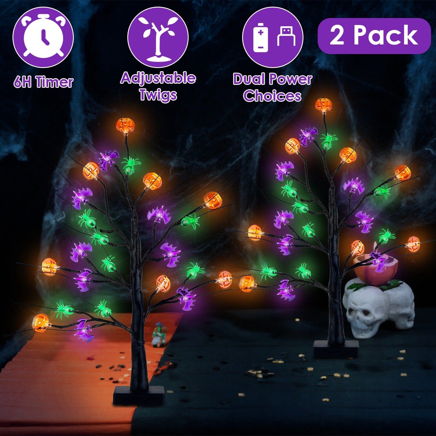 2-Pack: Lighted Halloween Trees with Timer and Adjustable Twigs Discount Nicekicks