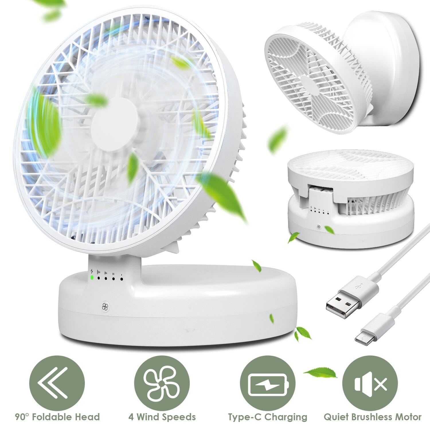 Foldable Desk Fan with 4 Wind Speeds Type-C Rechargeable Wall-Mounted Cheap Sale Choice