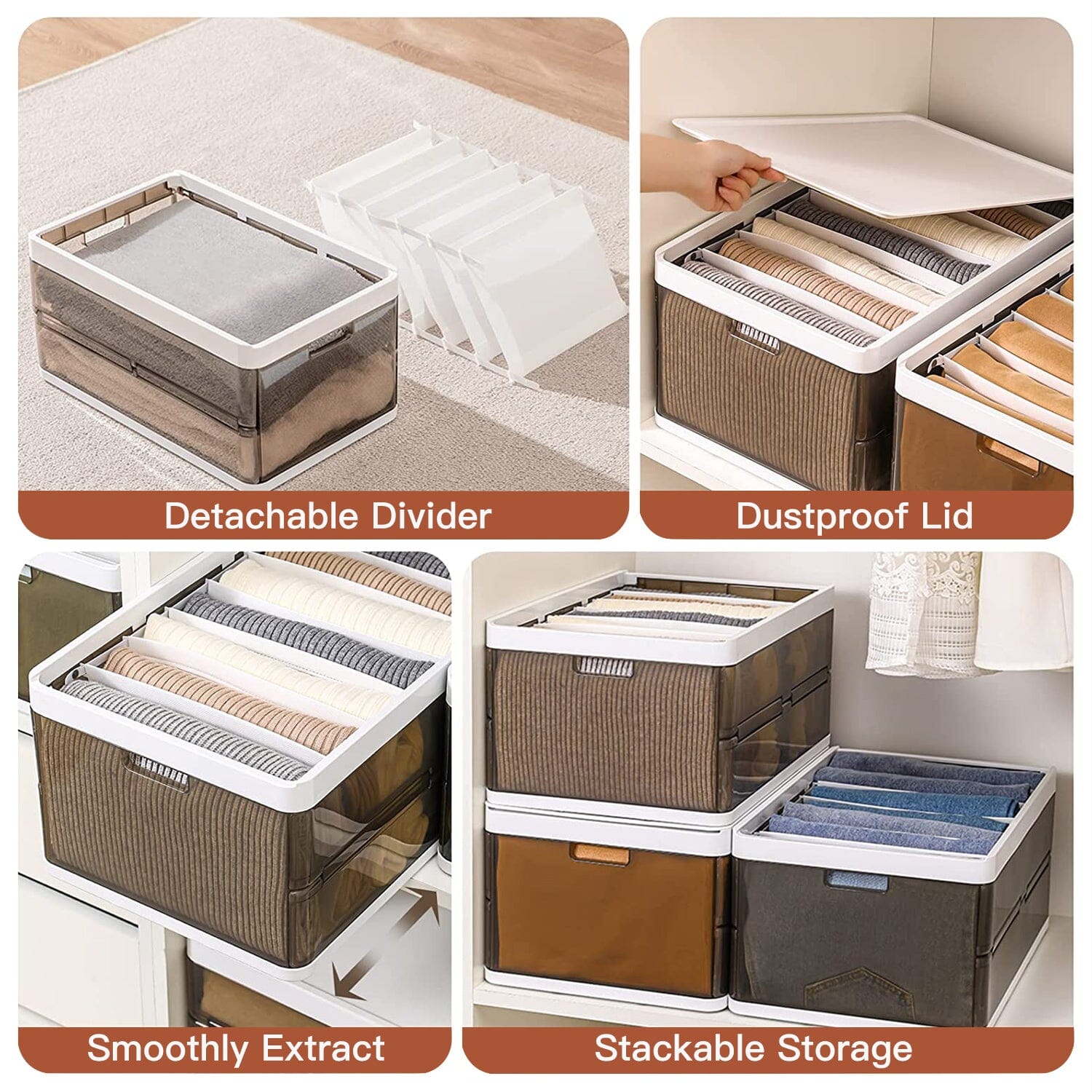 3-Pack: Foldable Storage Bin with Lid Stackable Plastic Closet Organizer Clearance Get To Buy