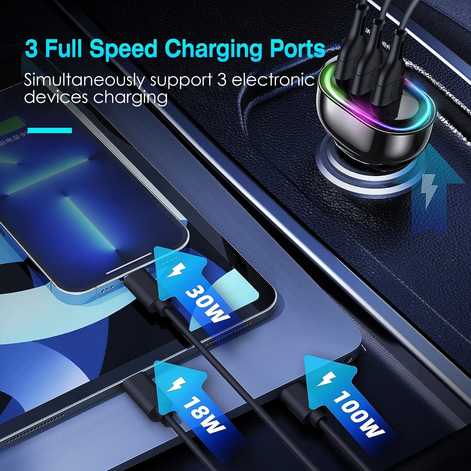 90W 3 Ports Fast Car Charger USB and Type C Manchester Great Sale Online