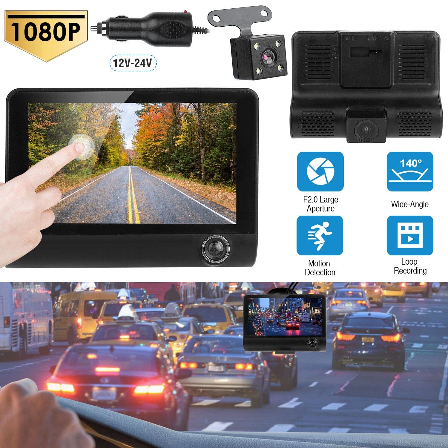 FHD 1080P Touchscreen Car DVR Dash Camera Quality Free Shipping For Sale