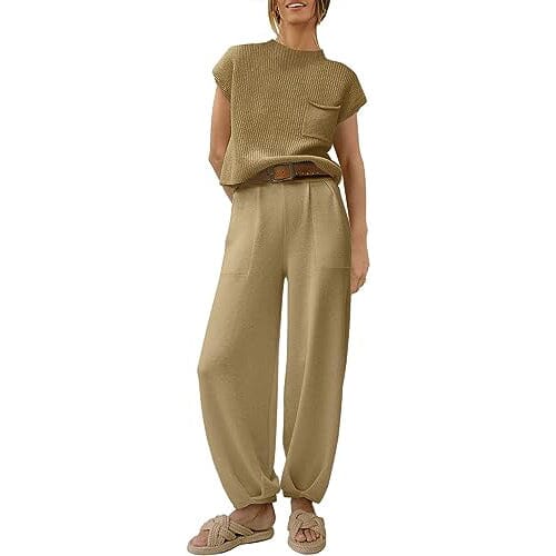 2-Piece Set: Women's Knit Pullover Tops and High Waisted Pants Tracksuit Lounge Sets Clearance Choice