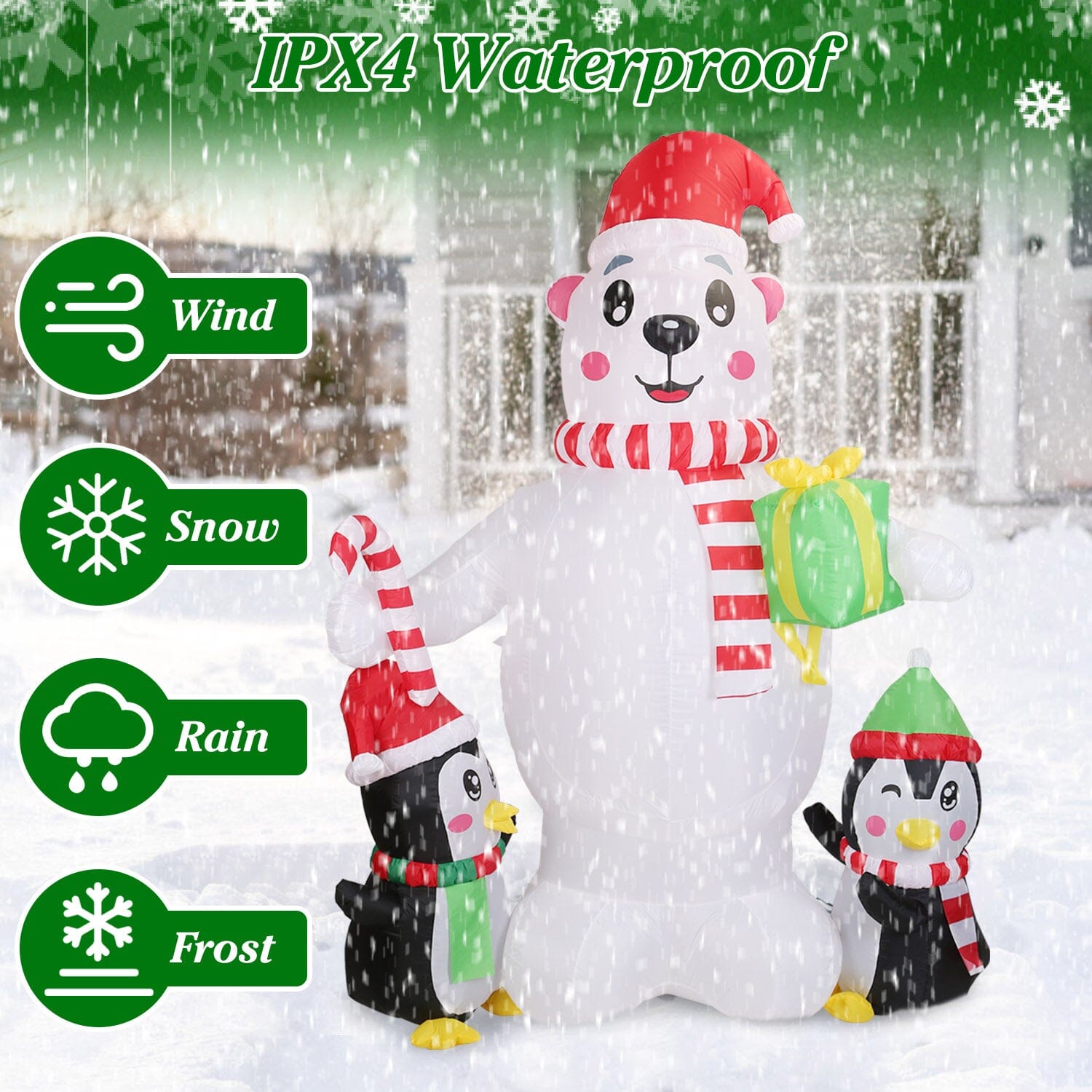 5.9Ft Christmas Inflatable Polar Bear and Penguin Blow Up Yard Outdoor Decoration with LED Visit New For Sale