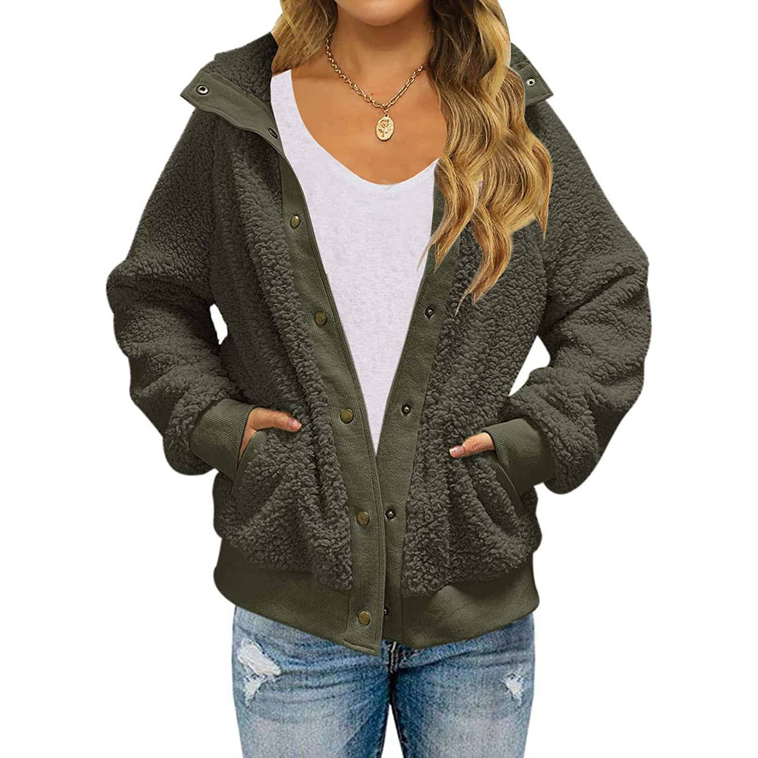 Womens Winter Sherpa Fleece Button Jacket Coat Cheap Sale Get Authentic