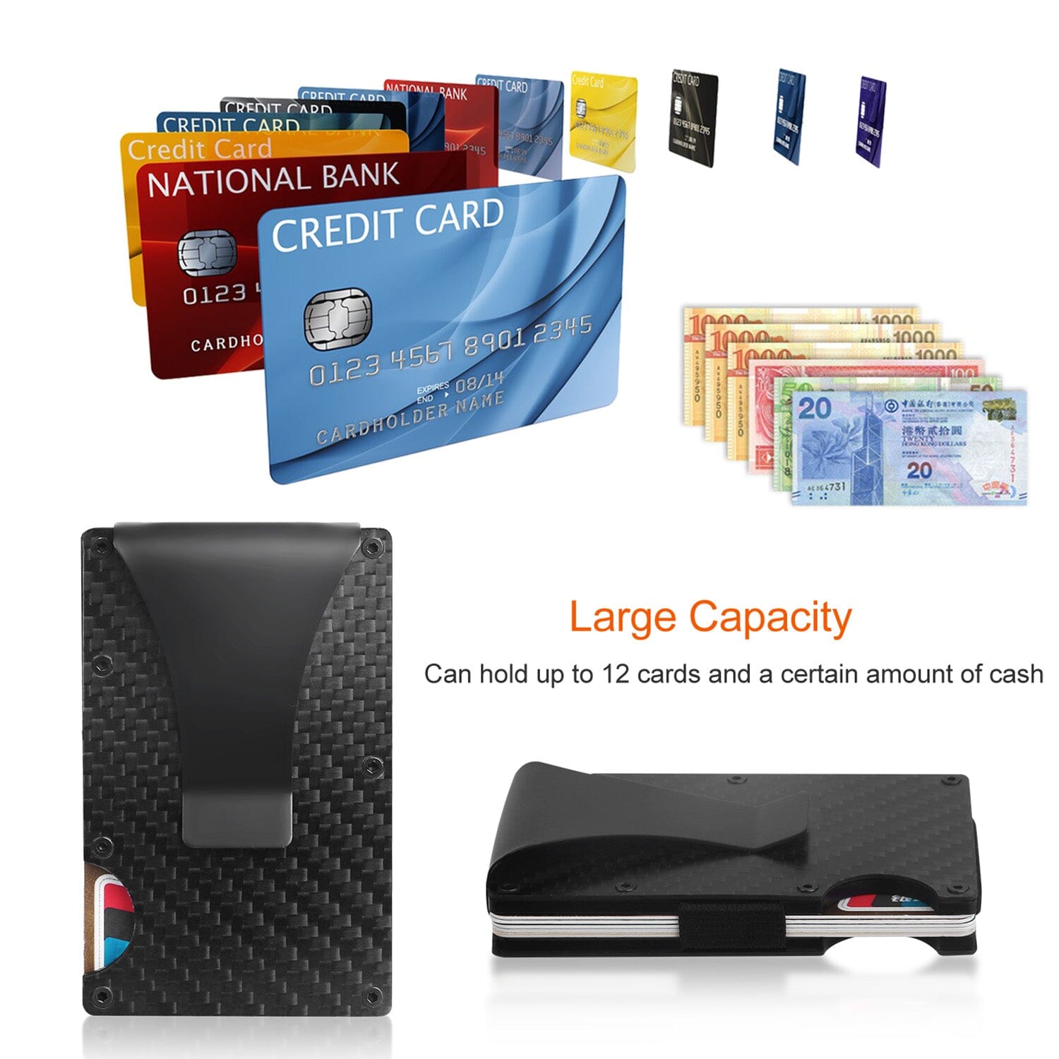 Credit Card Holder with Cash Clip Carbon Fiber RFID Blocking Scan for Men 2025 Cheap Online