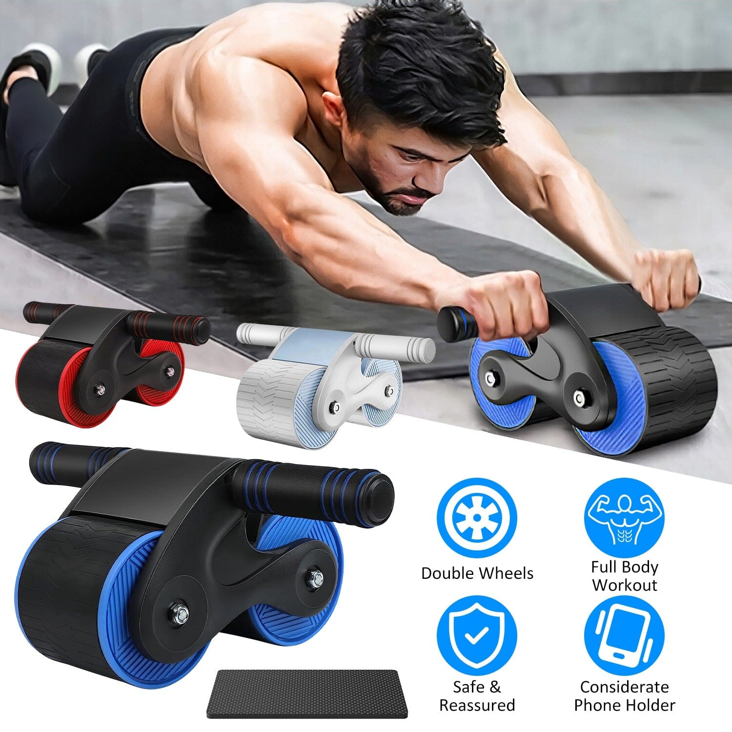 Automatic Rebound Anti-Slip AB Roller Wheel with Knee Pad Holder Clearance Best Pices