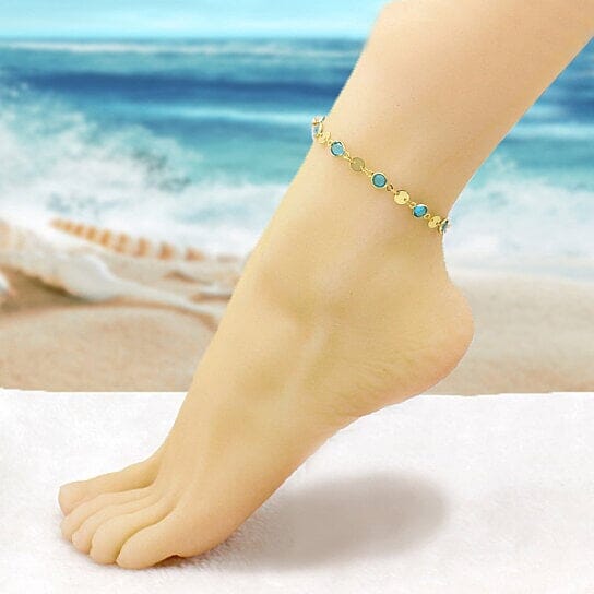 18k Gold Filled High Polish Finish Aquamarine Crystal Ankle Bracelet Free Shipping Cheap