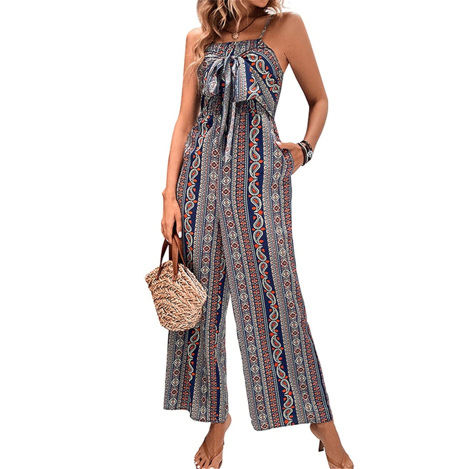 Women's Jumpsuit Pocket Print Geometric Square Low Cost For Sale
