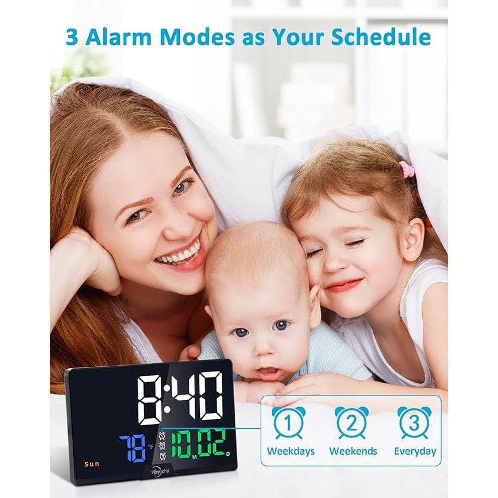 Digital Alarm Clock with Large Number LED Display, Calendar, Date, Temperature & Colored Digits Free Shipping High Quality