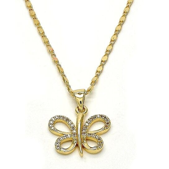 Gold Filled Fancy Necklace Butterfly Design with White Micro Pave Polished Finish Golden Tone Clearance Newest