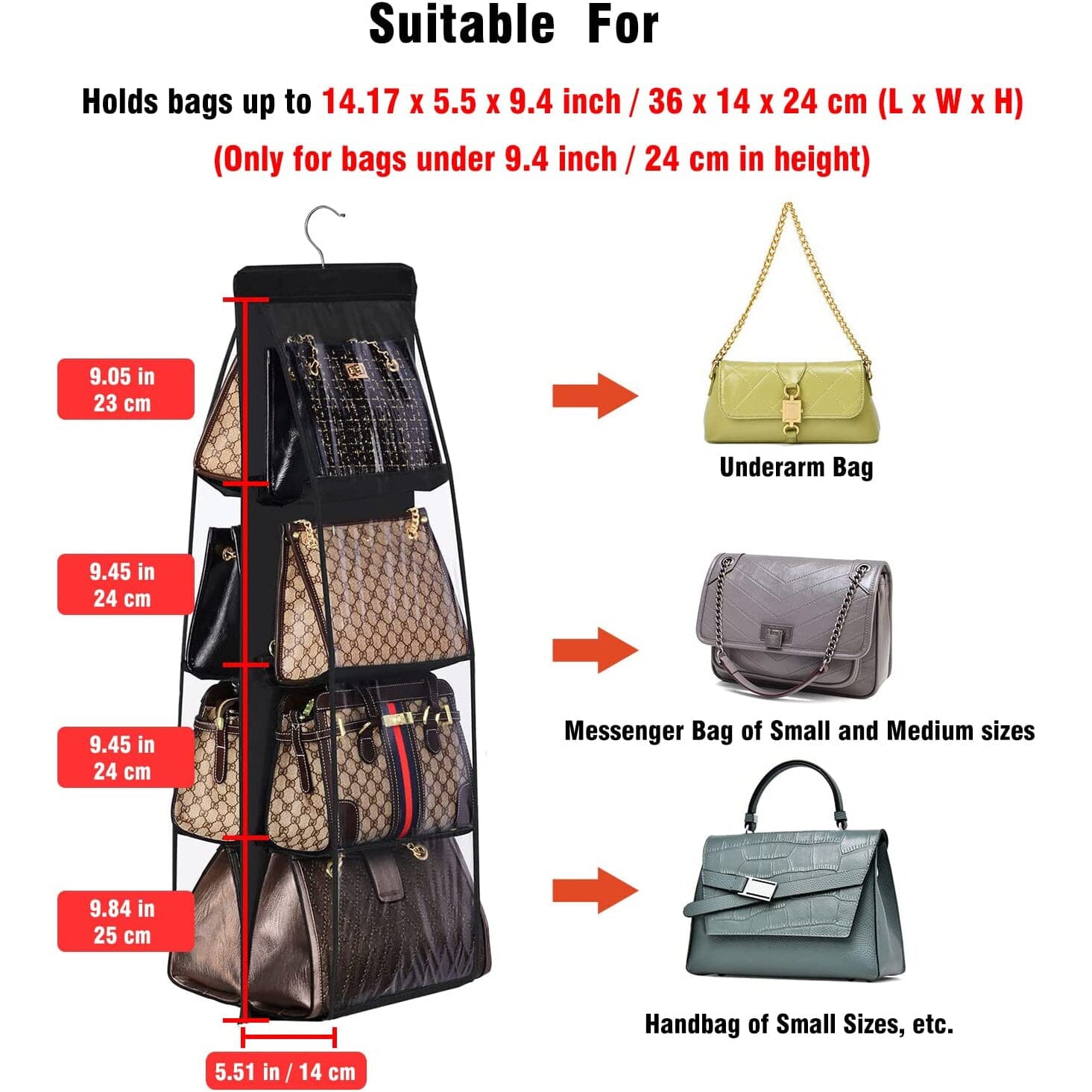 8 Pocket Hanging Purse Organizer Handbag Storage Hanger Discount Largest Supplier