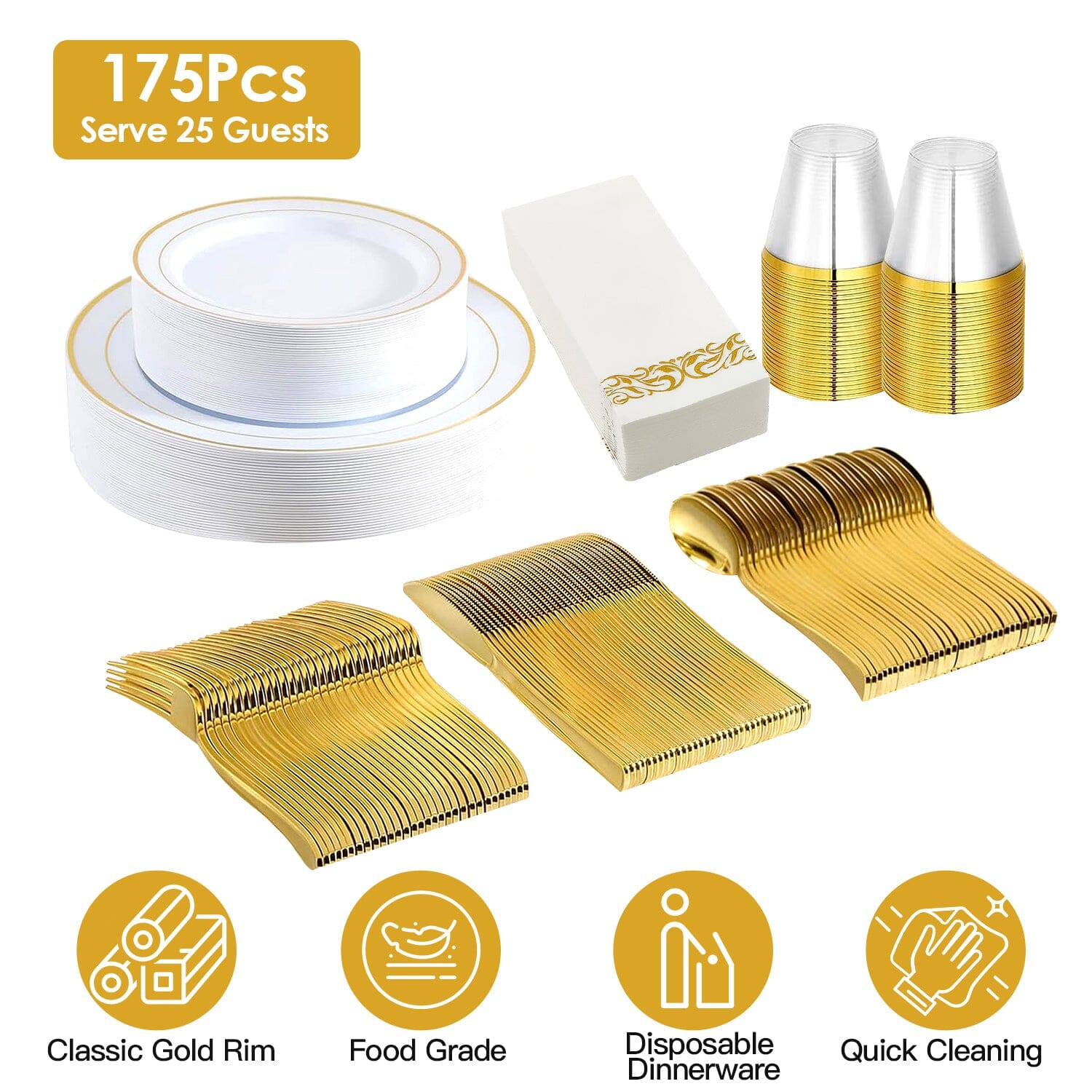 175-Pieces: Disposable Gold Dinnerware Set Low Shipping Fee Online