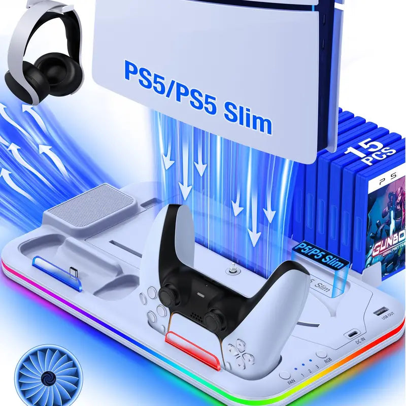 PS5 Cooling Stand with 3-Speed Adjustable Fan, RGB Lights, and Compact Design for PS5 Slim, Digital Largest Supplier For Sale