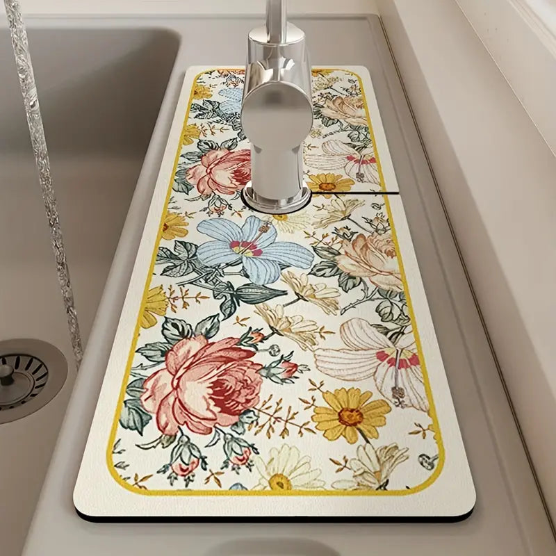 Floral Sink Faucet Absorbent Mat Official Cheap Online