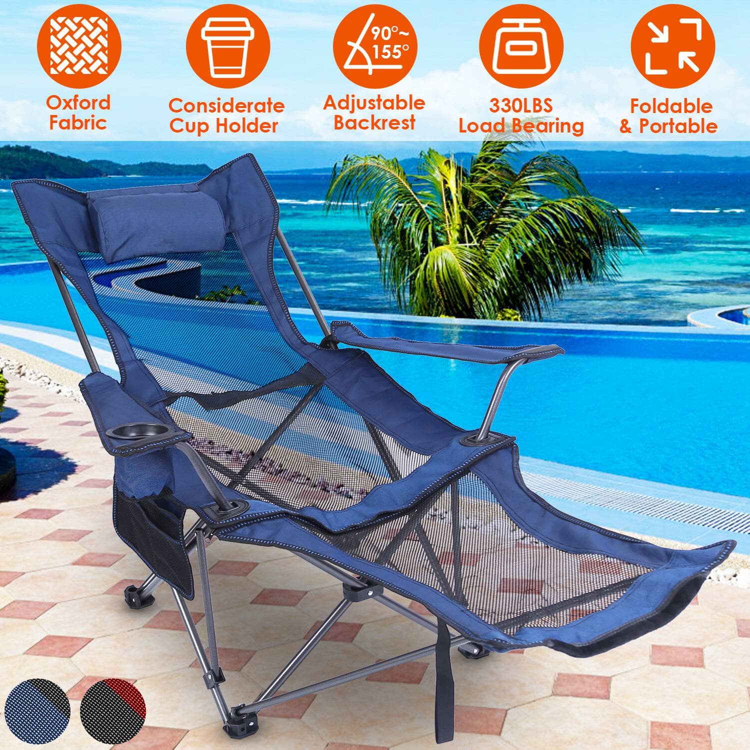 Foldable Camping Chair Heavy Duty Steel Lawn Chair with Reclining Backrest Angle Enjoy Online