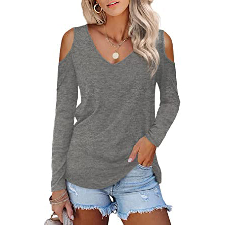 Womens Long Sleeve Cold Shoulder Basic Tee Tops Shirts Online Sale