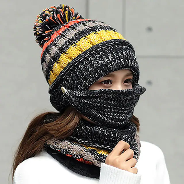 Women's Knitted Hat Scarf Mask Set Countdown Package Cheap Online