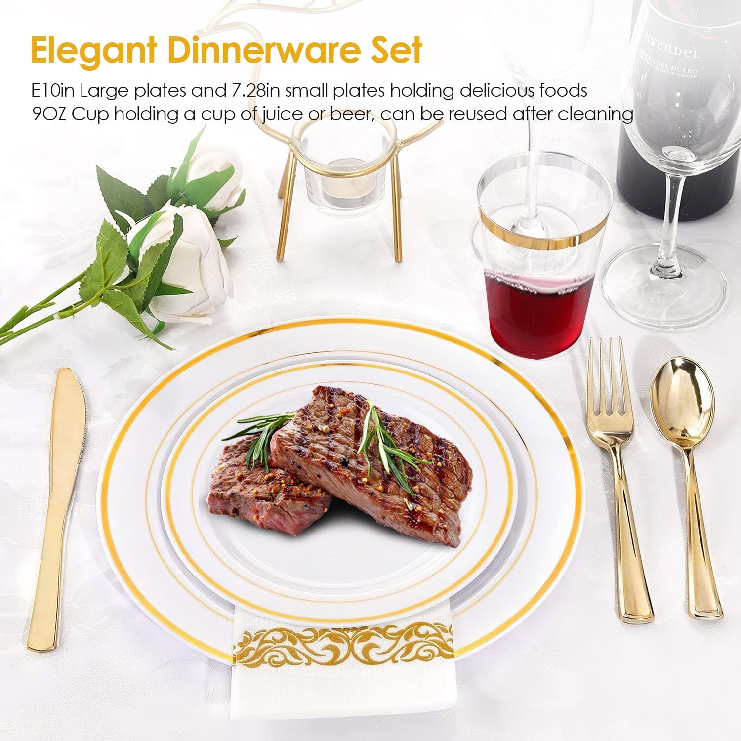 175-Pieces: Disposable Gold Dinnerware Set Low Shipping Fee Online