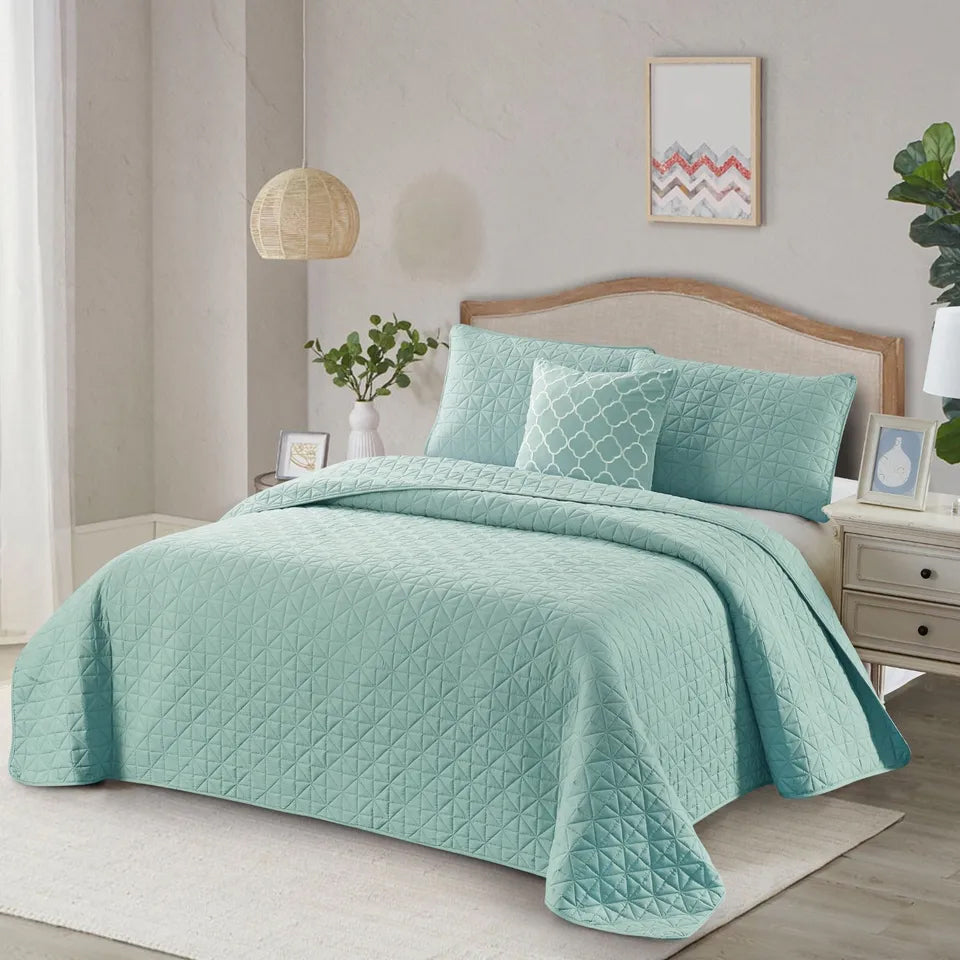 4-Piece: Bibb Home Solid Reversible Quilt Set with Embroidered Cushion Free Shipping Hot Sale