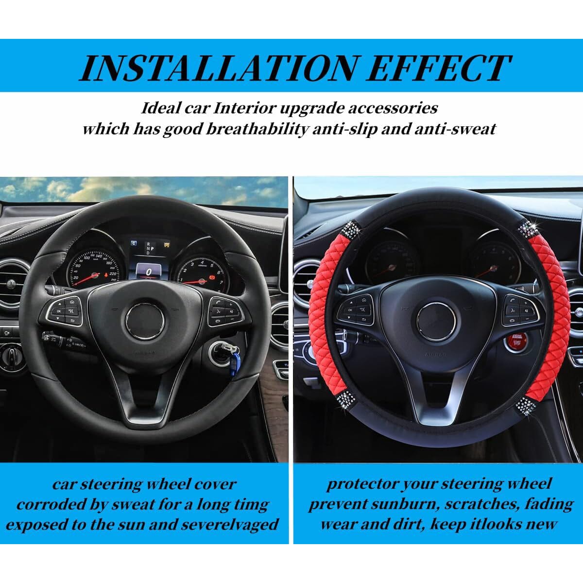 Bling Soft Leather Car Steering Wheel Cover Non-Slip Heat And Cold Protector Cheap Sale 100% Original