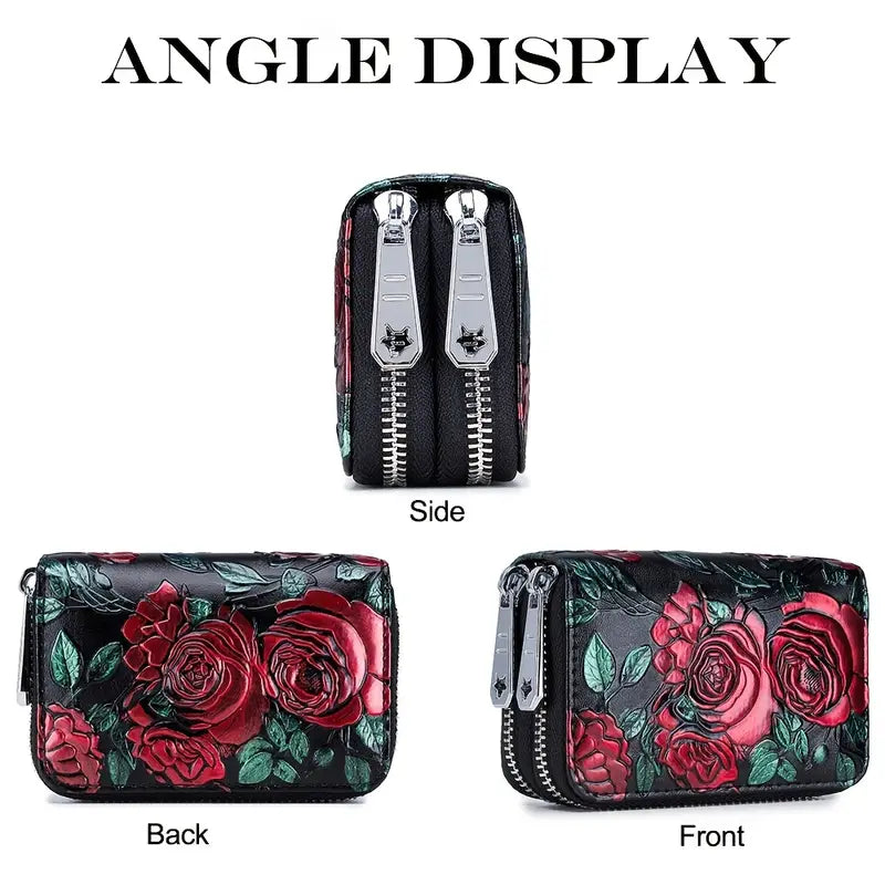 Women's Floral Faux Leather Double Zipper Card Holder and Coin Purse Find Great Cheap Online