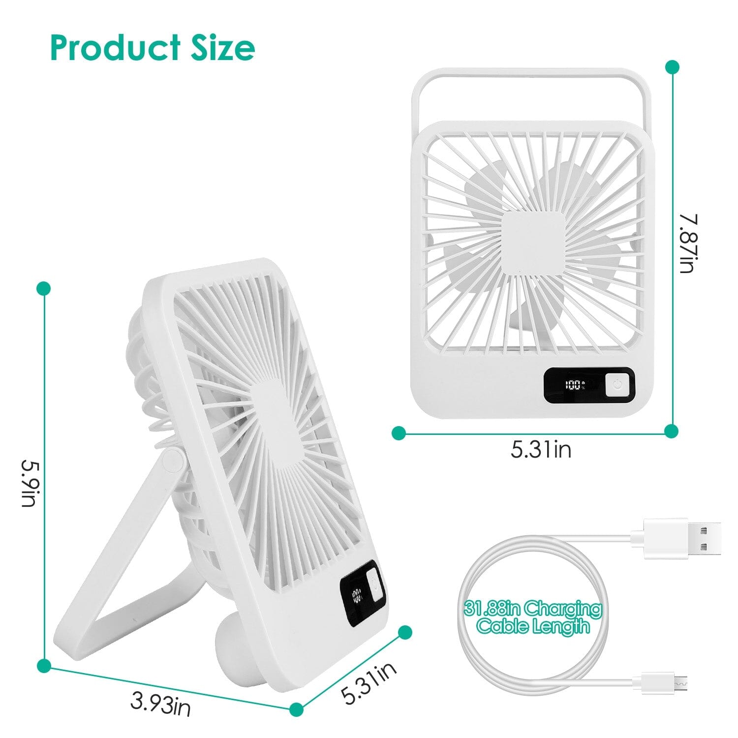 Mini Desktop Cooling Fan Rechargeable Battery Powered with LCD Display Outlet 100% Authentic