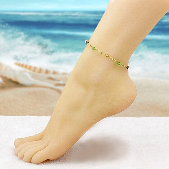 18k Gold Filled High Polish Finish Multi Color Ball Crystal Ankle Bracelet Wide Range Of Sale Online