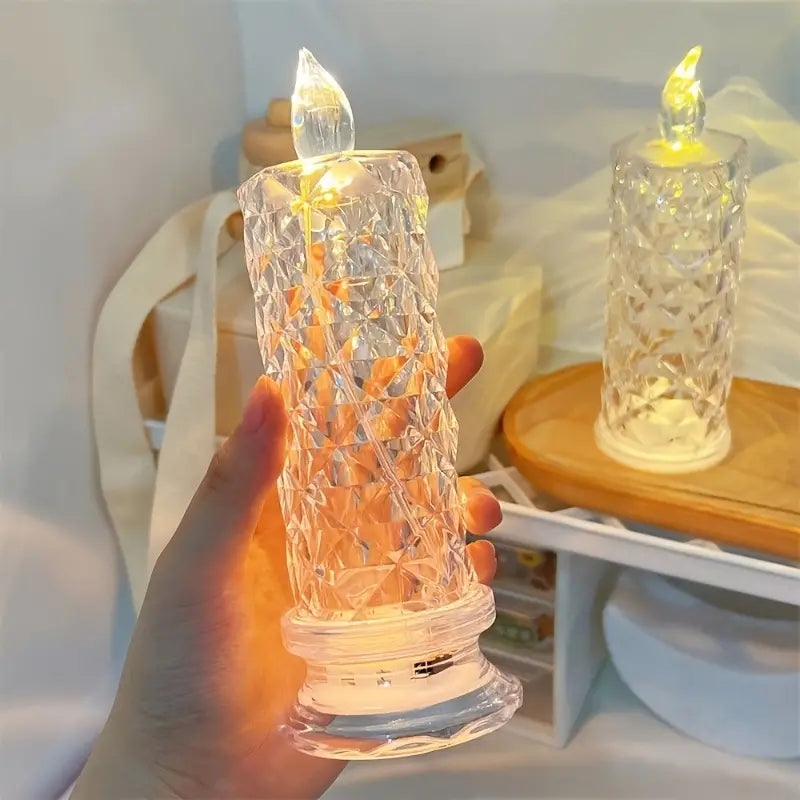 Battery-Powered LED Candle Lamp With Rose Pattern Refraction Halo Projection New Arrival Cheap Pice